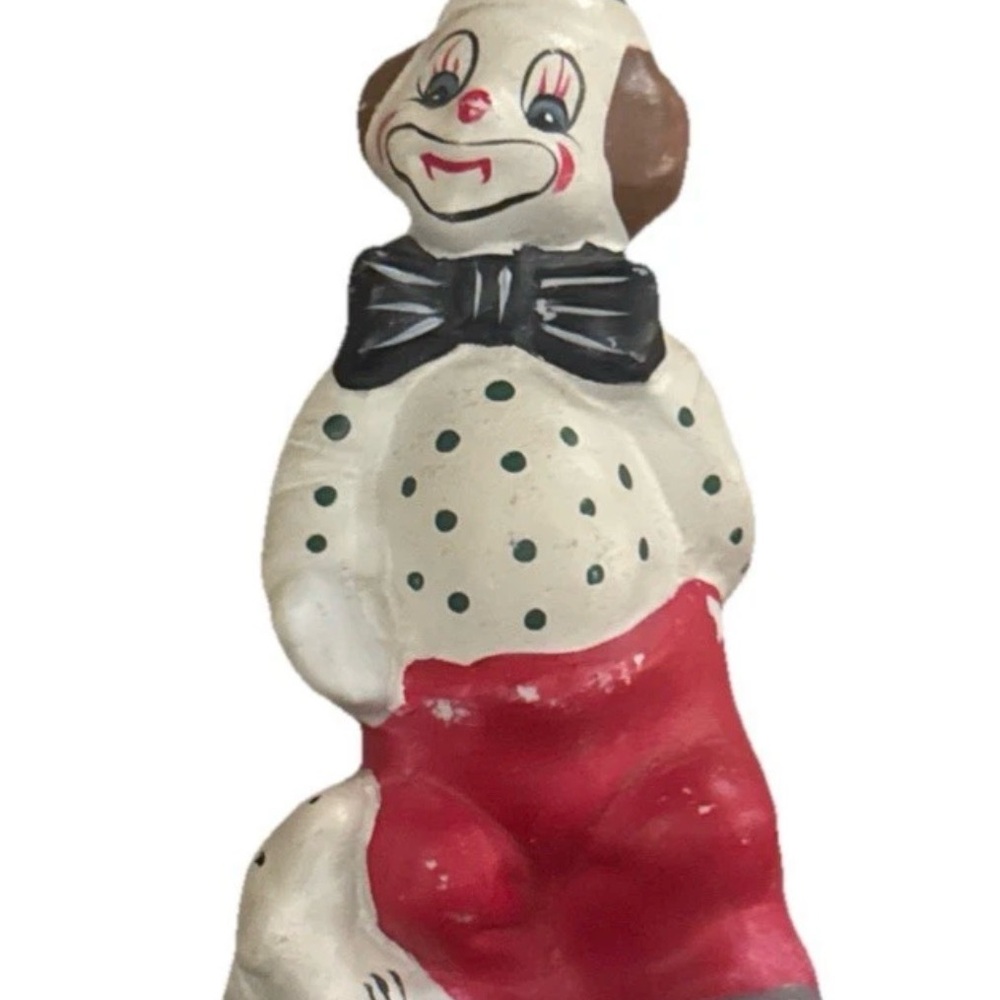 Vintage Ceramic Clown Figurine with Red Accents